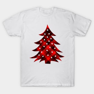 Rustic Plaid Christmas Tree Red Black Tartan T-Shirt